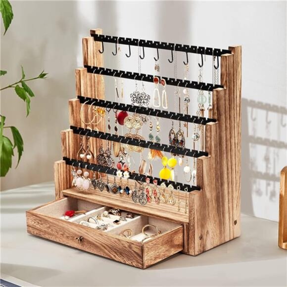 Earring Organizer, 5 Layer Earring Holder Organizer with Necklace Holder - Picture 2 of 7